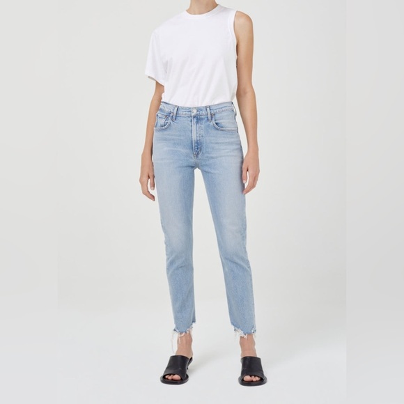 Agolde Merrel Mid-Rise Slim Straight Jeans - Light Wash Astray - Size 25 - Picture 1 of 15